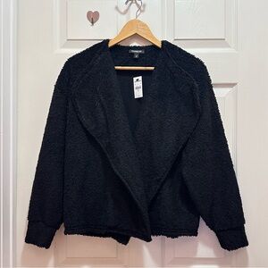 Express - Cozy Black Sherpa Open Front Shawl Collar Jacket -Flyaway Warm Coat XS